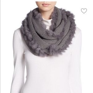 NWT La Fiorentina Silver Gray Rabbit Fur Trimmed Infinity Scarf
